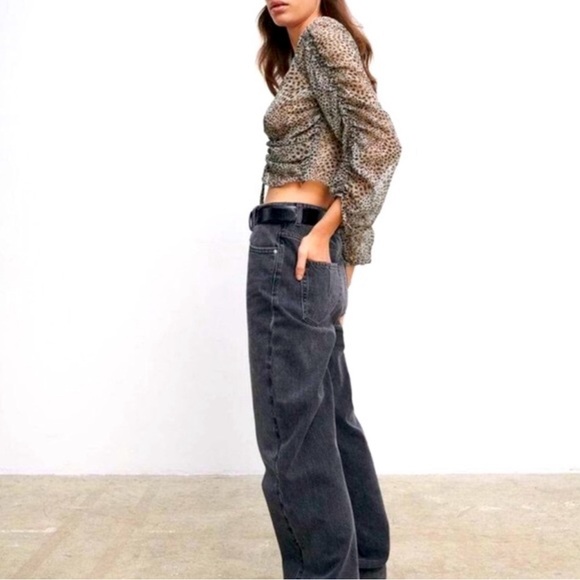 NWT ; Zara printed Ruched Sheer Long Sleeve🔲 - Picture 3 of 8